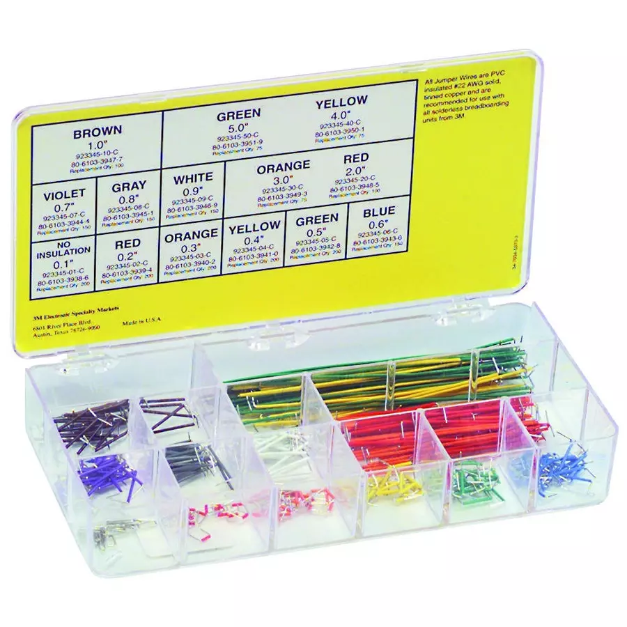 3M JUMPER WIRE KIT, 350 PIECES, 22 AWG, 14 LENGTHS,  ASSORTED COLORS, 923351-I.
