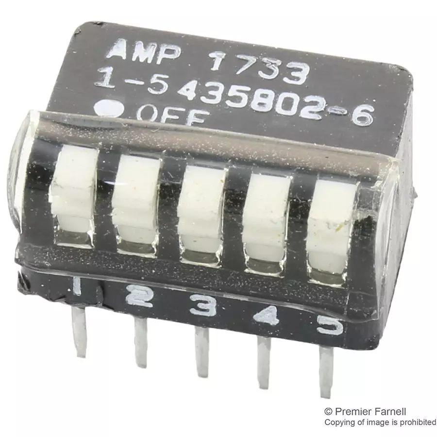 ALCOSWITCH - TE CONNECTIVITY Dip Switch, 5Pos, Spst, Piano Key, Th, RIGHT ANGLE DIP SW 5 P SEALED