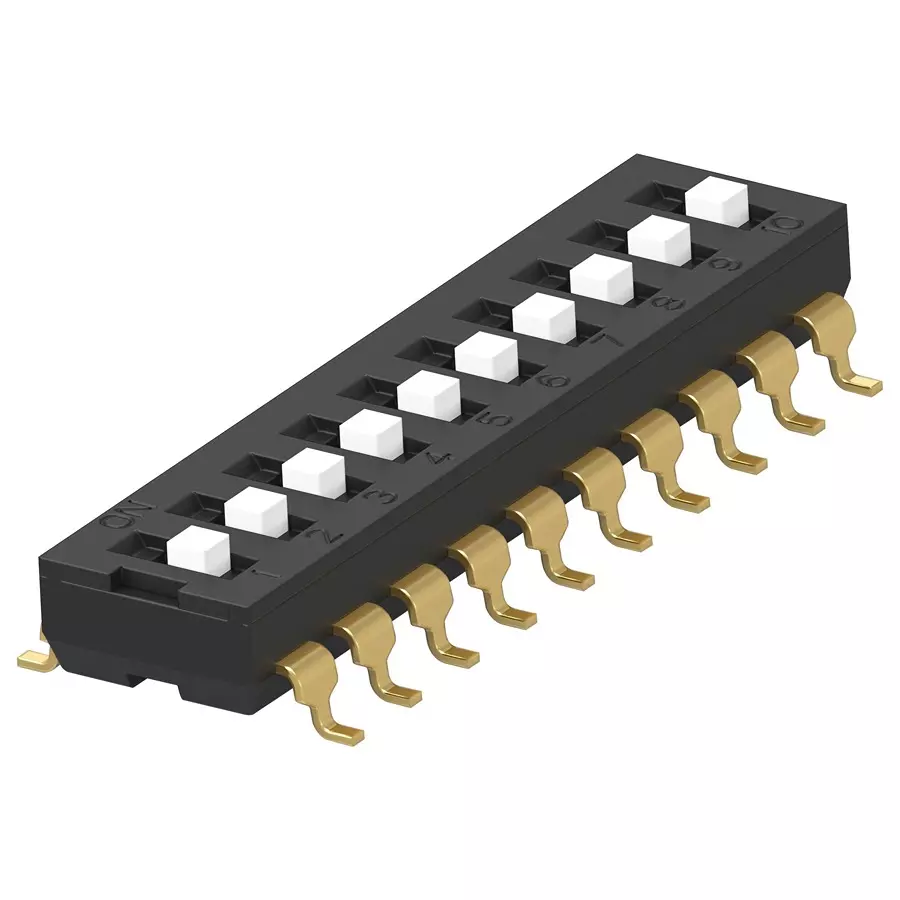 ALCOSWITCH - TE CONNECTIVITY Dip Sw, 10Ckt, Spst, 0.025A, 24Vdc, Smd, ADEN10STU04