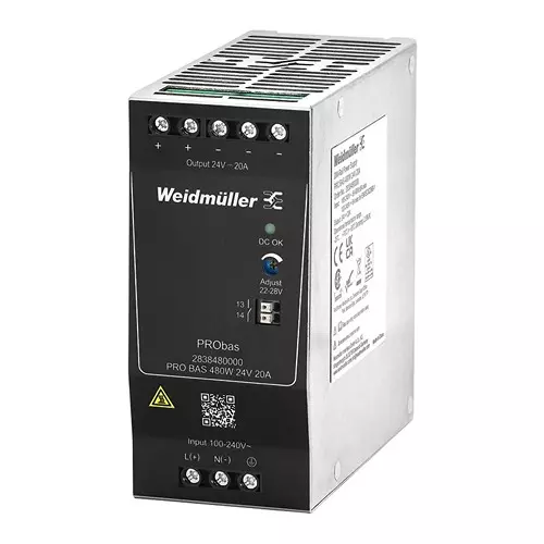 Weidmuller POWER SUPPLY, AC-DC, 24V, 20A, 2838480000
