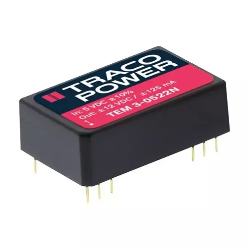 TRACO POWER DC-DC CONV, ISO POL, 1 O/P, 0.6A, 5V, TEM 3-2411N