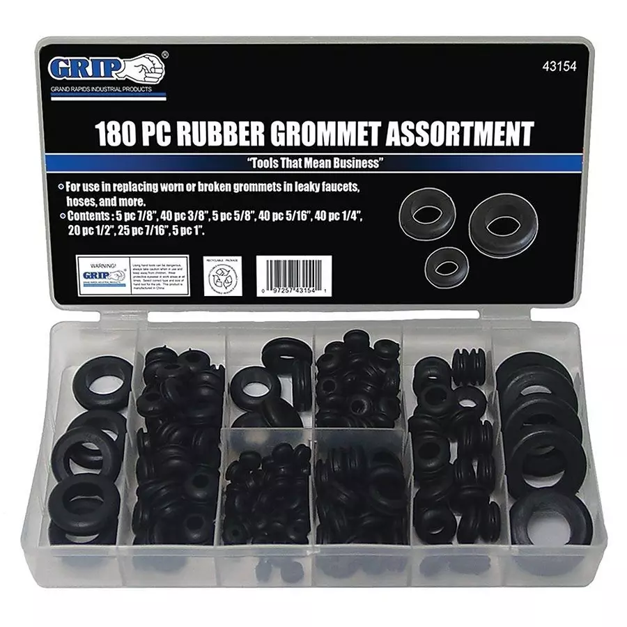 GRIP ON TOOLS 180 Pc Rubber Grommet Kit, 43154