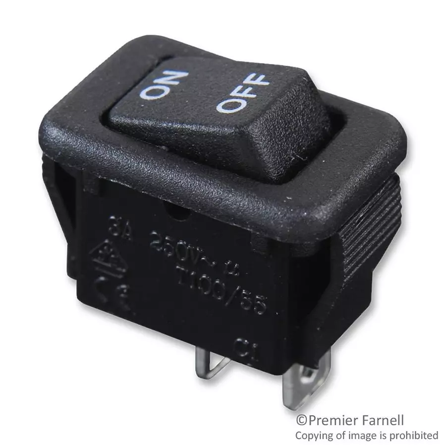 ZF Switch, Rocker, Spst, 3A, 250V, Black, PRK22J5DBBNN