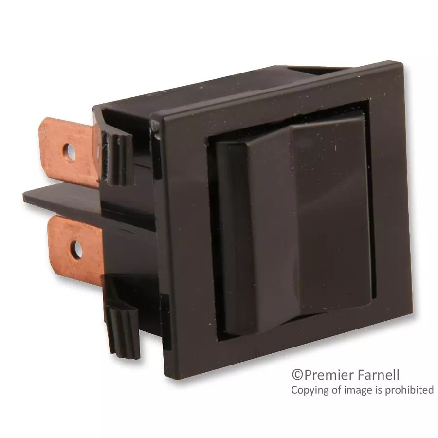 EATON SWITCH, ROCKER, DPDT, 10A, 250V, BLACK, 2606-11E