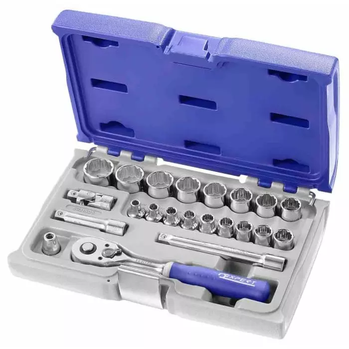 Expert by Facom Standard Socket Set with Ratchet 3/8 inch Square Drive Hexagon Head, E031805 (Pack of 22 Pcs)