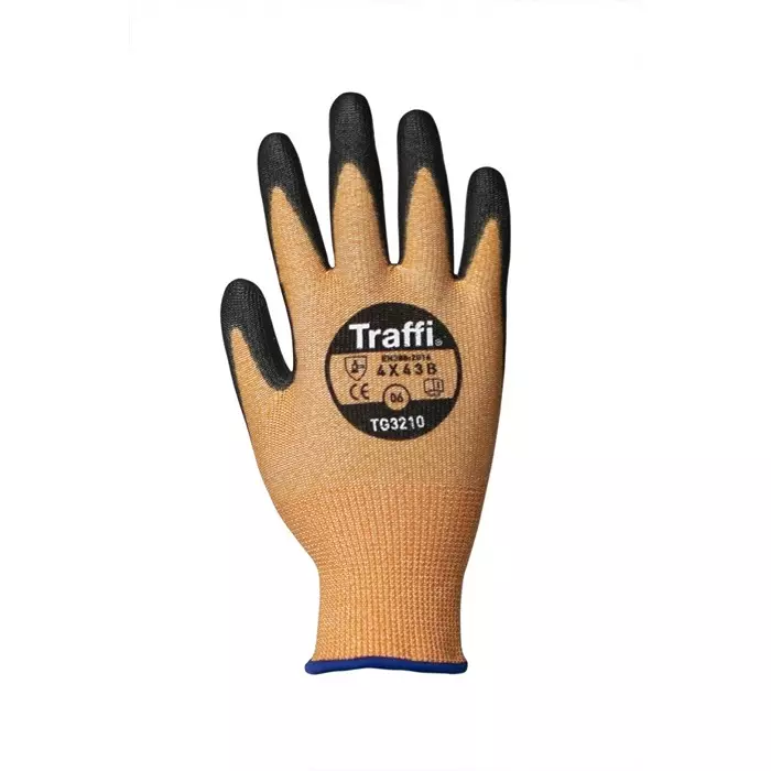 Traffi Cut Resistant Work Gloves Polyurethane Coating Amber HPPE & Polyamide Size 10, TG3210-10 (1 Pair)