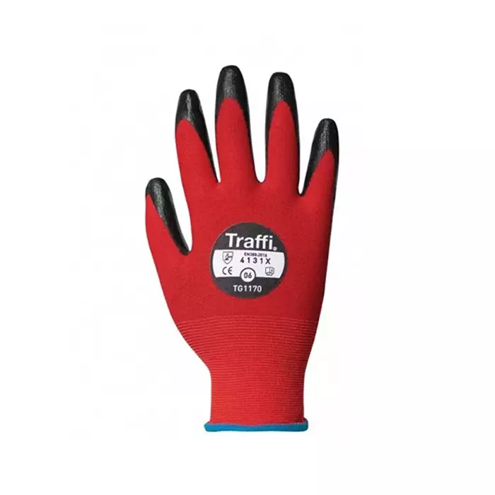 Traffi Cut Resistant Nylon Gloves Nitrile Coating Red Size 11, TG1170-11 (1 Pair)