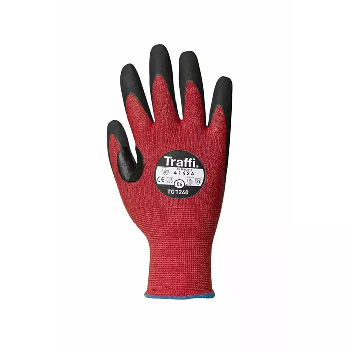 Traffi Cut Resistant Nylon Gloves Nitrile Coating Red Size 6, TG1240-06 (1 Pair)