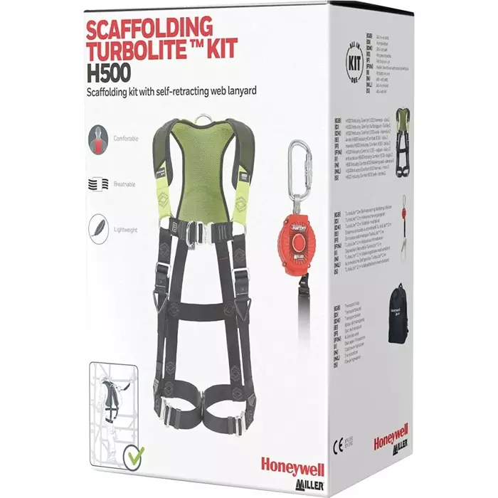 Honeywell Fall Arrest & Fall Recovery Kit with Bag, Harness with Pad, Turbolite Block Scaffolding Hook Webbing Side and Twistlock Block Side, 1036597