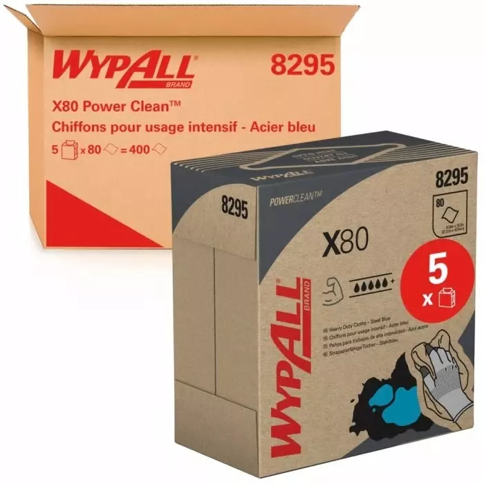 Kimberly Clark WypAll X80 Power Clean 8295 Blue Cloths for General Cleaning Dry Use 426 x 212mm Repeat, 8295