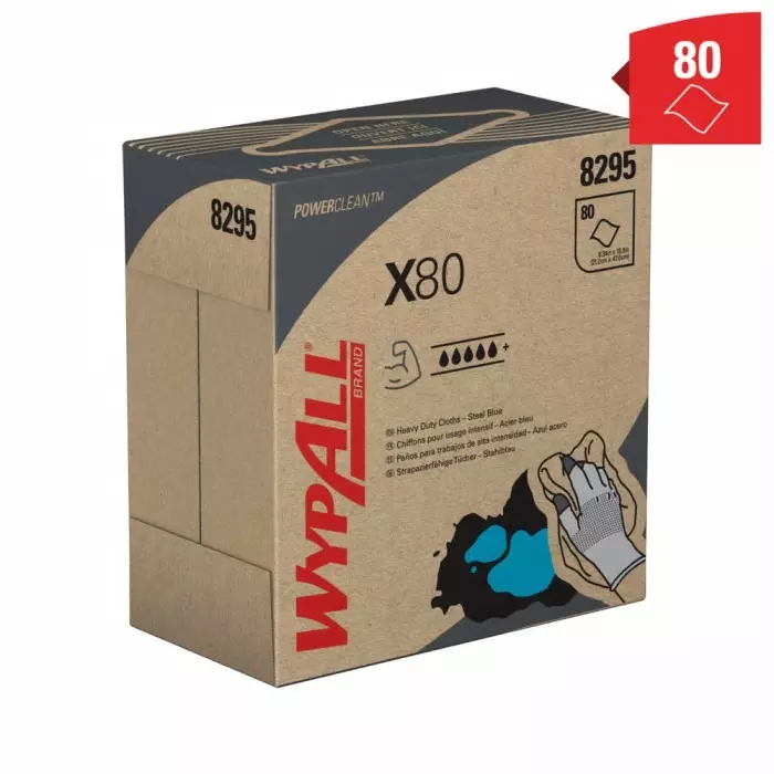 Kimberly Clark WypAll X80 Power Clean 8295 Blue Cloths for General Cleaning Dry Use 426 x 212mm Repeat, 8295
