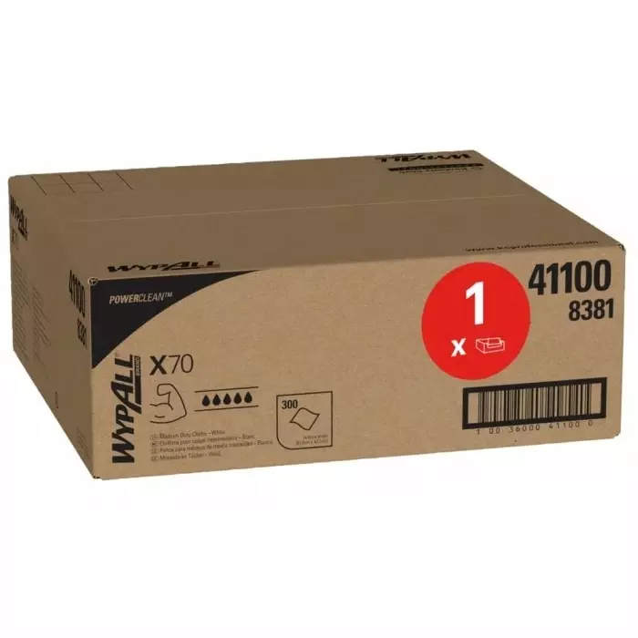 Kimberly Clark WypAll X70 Power Clean 8381 White Cloths for Industrial Cleaning Dry Use 421 x 375mm, 8381