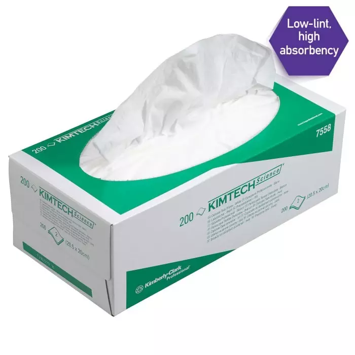 Kimberly-Clark Dry Cleanroom Wipes White 200 Wipes 231mm x 115mm for Clean Environments, Food Industry & Pharmaceutical, 7558