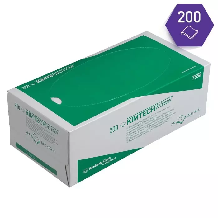 Kimberly-Clark Dry Cleanroom Wipes White 200 Wipes 231mm x 115mm for Clean Environments, Food Industry & Pharmaceutical, 7558