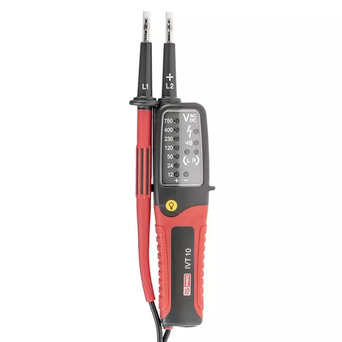 RS PRO LED Voltage Tester 750V ac/dc Continuity Check Battery Powered CAT III 750V, IVT-10