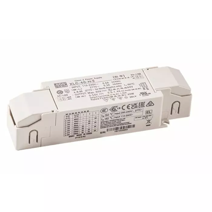MEAN WELL LED Driver Power Supply 9-54V Output 60W Output 0.6-1.4A Output Constant Power Dimmable, XLC-40-H-SN