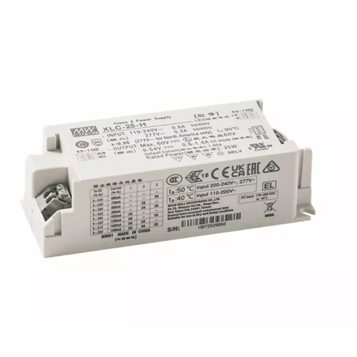 MEAN WELL LED Driver Power Supply 24V Output 25W Output 1.05A Output Constant Voltage, XLC-25-24
