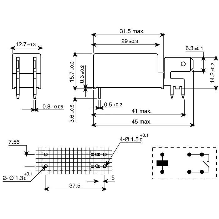 RS PRO PCB Mount Power Relay 12V dc Coil 20A Switching Current SPST