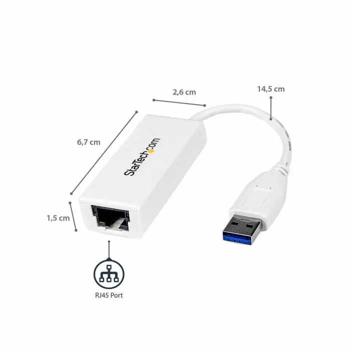 StarTech.com Port USB Ethernet Adapter USB 3.0 USB A to RJ45 10/100/1000Mbit/s Network Speed, USB31000SW