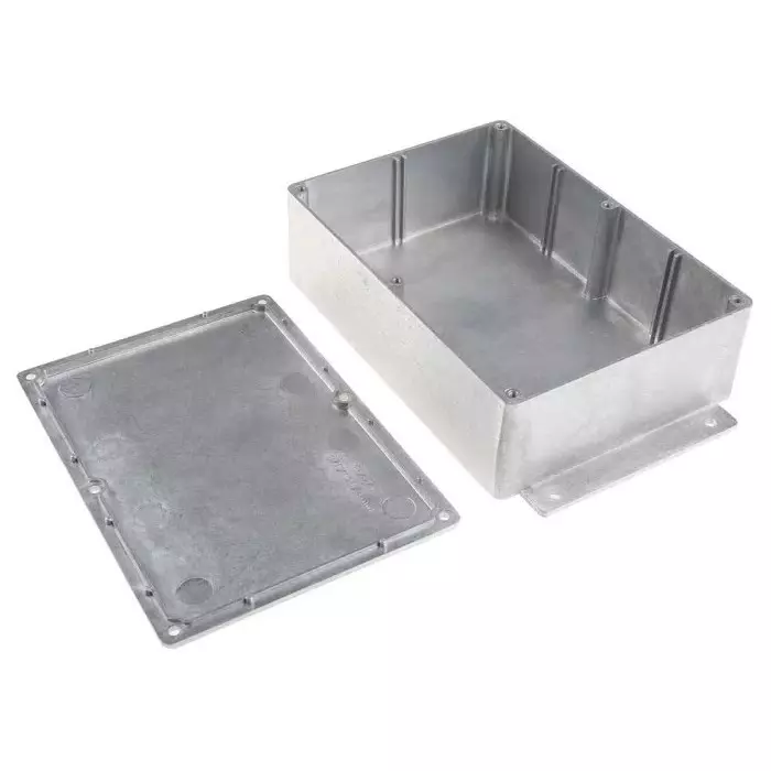 RS PRO Silver Die Cast Aluminium Enclosure Flanged Silver Lid 201.7 x 121.2 x 55.3 mm