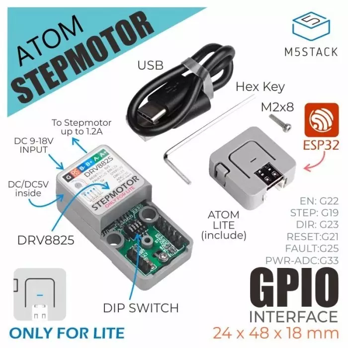 M5Stack Atom Stepmotor Kit Motor Driver for DRV8825 for M5 Core M5StickC M5StickV, K047