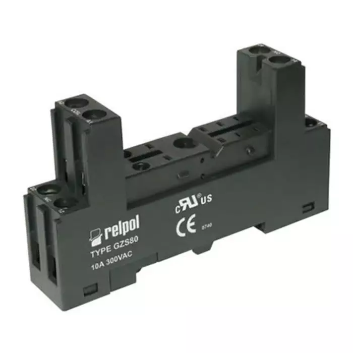 Relpol 8 Pin 300 V AC DIN Rail Relay Socket for Various Series, GZS80-BLACK
