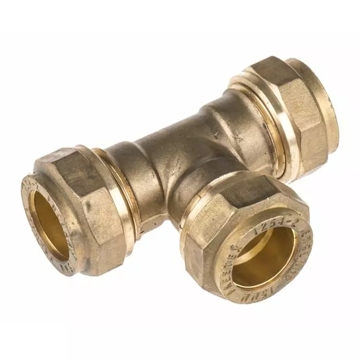 Pegler Yorkshire Brass Pipe Fitting Tee Compression Equal Tee Female to Female 15 mm, 721007 (Pack of 2)