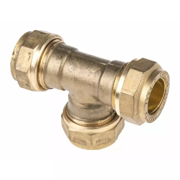 Pegler Yorkshire Brass Pipe Fitting Tee Compression Equal Tee Female to Female 15 mm, 721007 (Pack of 2)