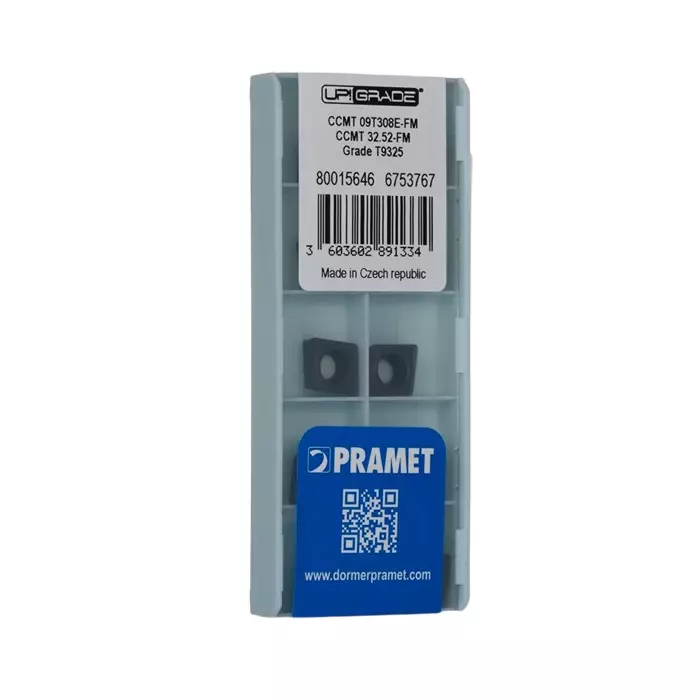 DORMER PRAMET CCMT Series Lathe Insert for SCLCR 06 3.97 mm Height 95° Approach 9.7 mm Length, CCMT 09T308E-FM:T9325 (Pack of 10)