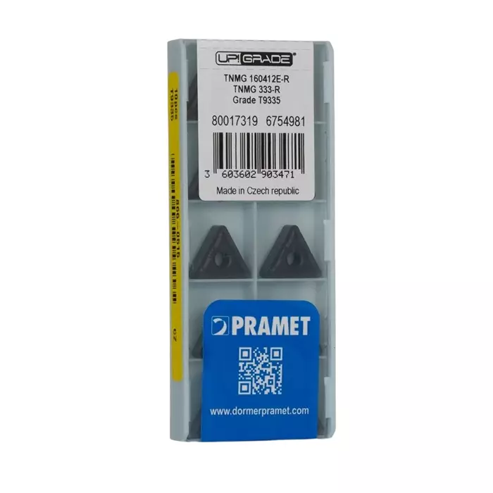 DORMER PRAMET TNMG Series Lathe Insert for MTJNR 4.76 mm Height 93° Approach 16.5 mm Length, TNMG 160412E-R:T9335 (Pack of 10)