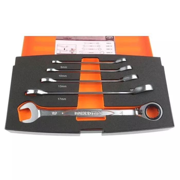 Bahco 1RM Series Ring Spanner Set 8-19 mm Alloy Steel, 1RM/S5 (Set of 5 Pcs)