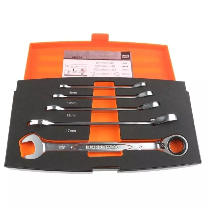 Bahco 1RM Series Ring Spanner Set 8-19 mm Alloy Steel, 1RM/S5 (Set of 5 Pcs)