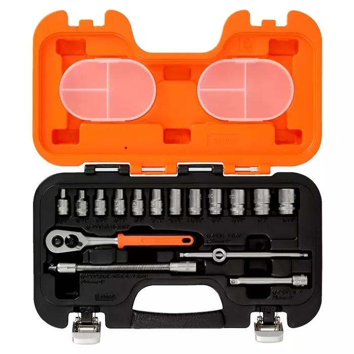 Bahco Standard Socket Set with Ratchet Imperial 1/4 inch 6 Point, S160AF (Set of 16 Pcs)