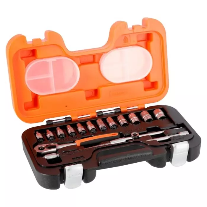 Bahco Standard Socket Set with Ratchet Imperial 1/4 inch 6 Point, S160AF (Set of 16 Pcs)