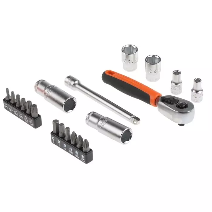 Bahco Deep Socket/Standard Socket/Bit Set Metric 1/4 inch with Ratchet 6 Point, SL25L (Set of 37 Pcs)