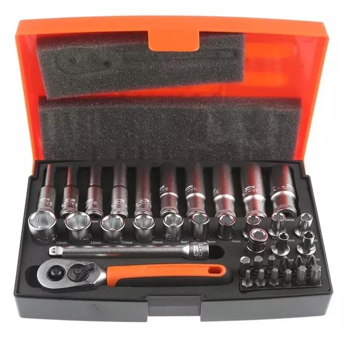 Bahco Deep Socket/Standard Socket/Bit Set Metric 1/4 inch with Ratchet 6 Point, SL25L (Set of 37 Pcs)
