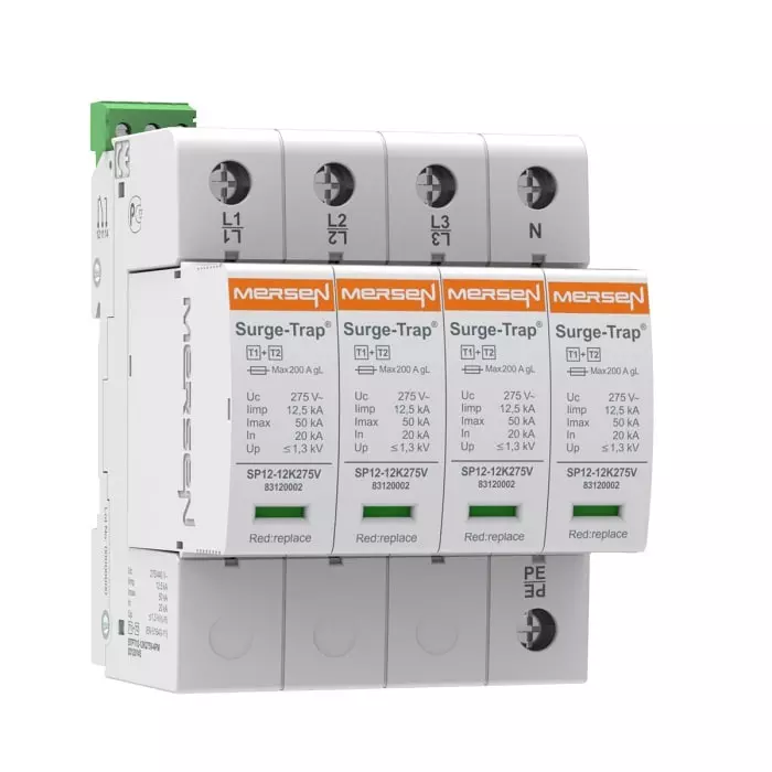 Mersen Surge Protector 12.5 kA 275 V DC & 230/400 V AC DIN Rail Mount, 83120145 - STPT12-12K275V-4PM