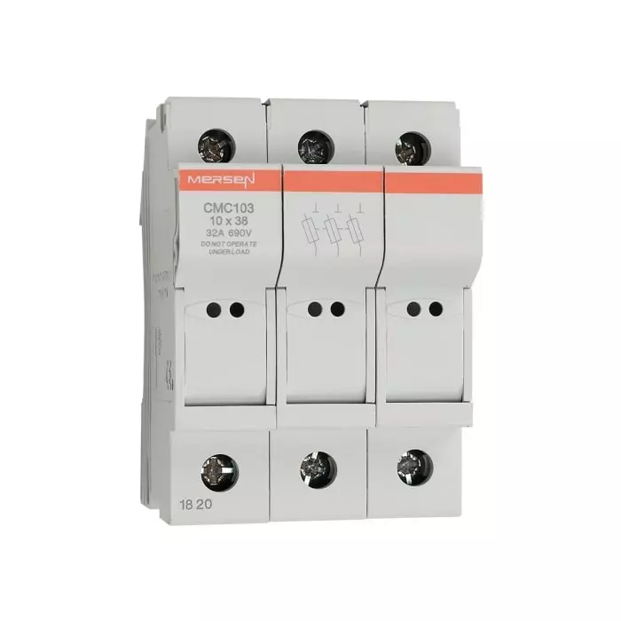 Mersen Rail Mount Fuse Holder 30 A for 10x38 mm Fuse 3P 600 V AC, G1062790 - CUSCC3