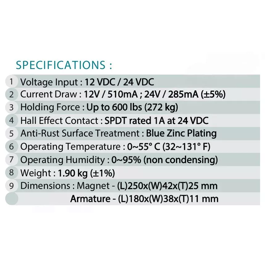 Ebelco Electromagnetic Lock With LED, Up to 272 Kg Holding Force and 12/24 V DC Input Voltage, EML-BEL/600-LED