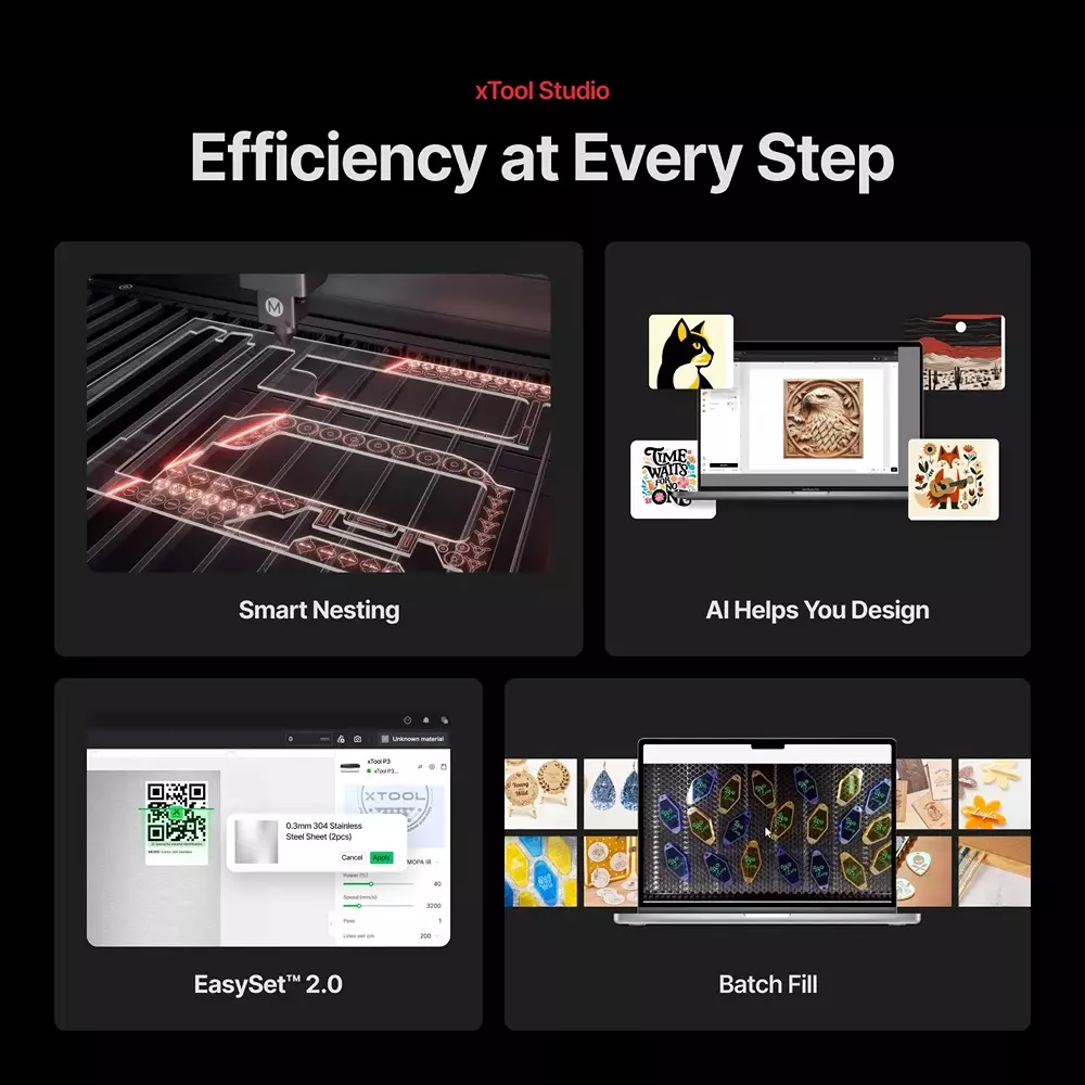 XTOOL P3 80 W Flagship CO₂ Laser Cutter with Intelligent Automation, Standalone 1200 mm/s Max. Working Speed and 1500 W Input Power