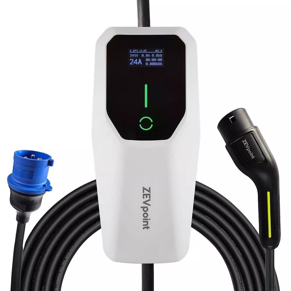 Zevpoint Portable Smart EV Charger With App 5 m Length 7.5 Kw Power Pearl White 220 V, ZPAC-08