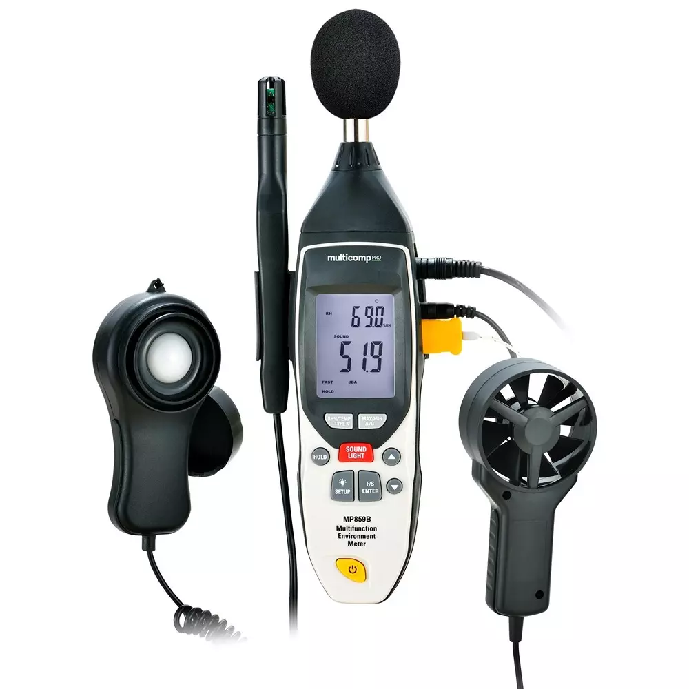 MULTICOMP PRO Multifunc Environmental Meter 0.4 m/s to 30 Air Velocity Range 5% 98% Relative Humidity, MP859B