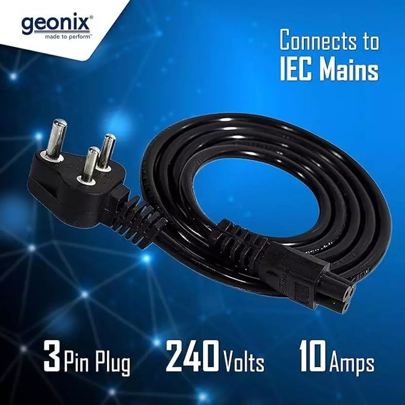 GEONIX Power Cord 1.5 m Compatible for Laptop Black, GXLPC1.5