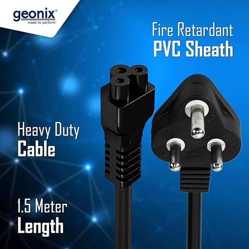 GEONIX Power Cord 1.5 m Compatible for Laptop Black, GXLPC1.5