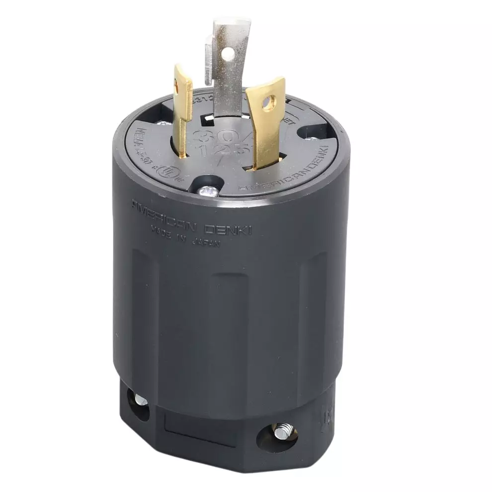 AMERICAN DENKI Hook Type Plug 125 V Voltage 30 A Current Black, 3312N-L5UL