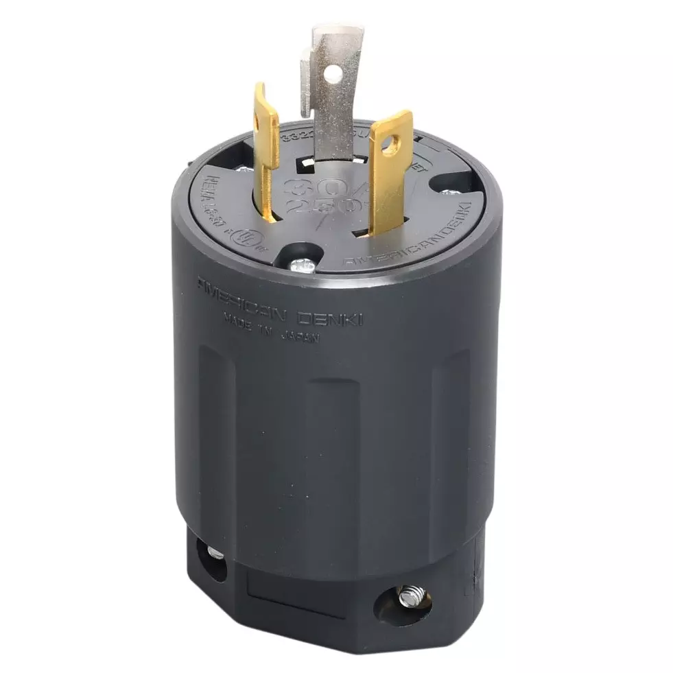 AMERICAN DENKI Hook Type Plug 250 V Voltage 30 A Current Black, 3322N-L6UL