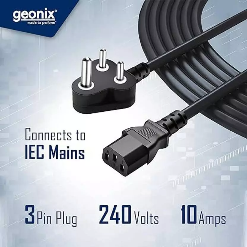 GEONIX Power Cord 1.5 m Compatible with Laptops, Black, GXDPC1.5
