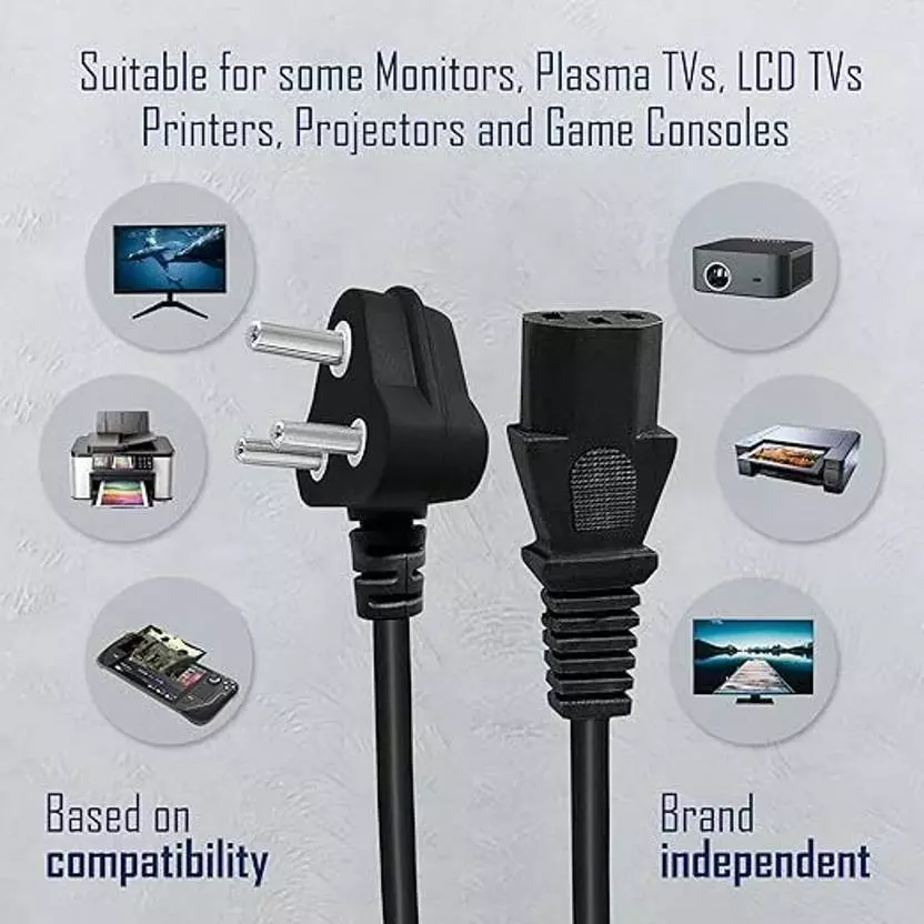 GEONIX Power Cord 1.5 m Compatible with Laptops, Black, GXDPC1.5