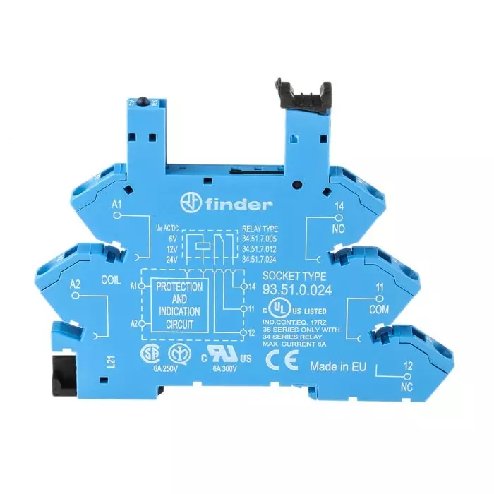 Finder 93 Series DIN Rail Relay Socket 5 Pin 12 V AC/DC for Use with 34.51, 93.51.0.024