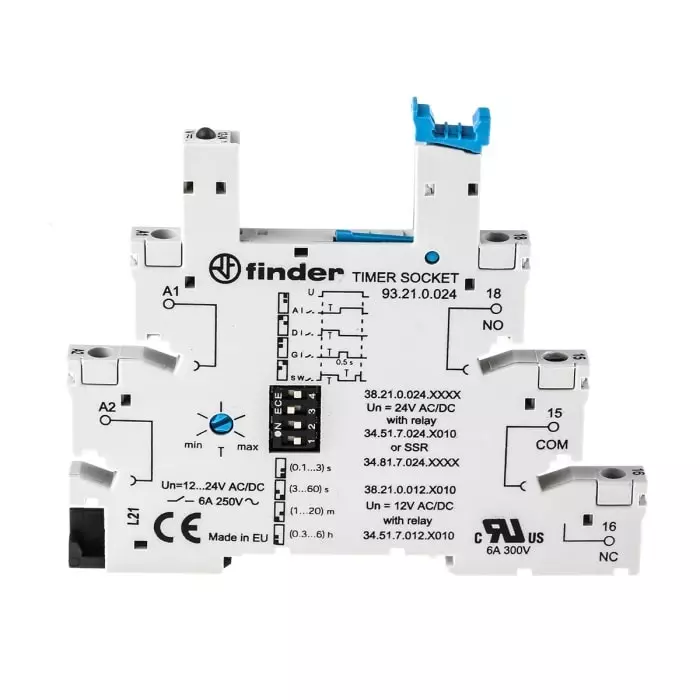 Finder 93 Series DIN Rail Relay Socket 5 Pin 12 V AC/DC for Use with 34.51 Series Relay, 93.21.0.024